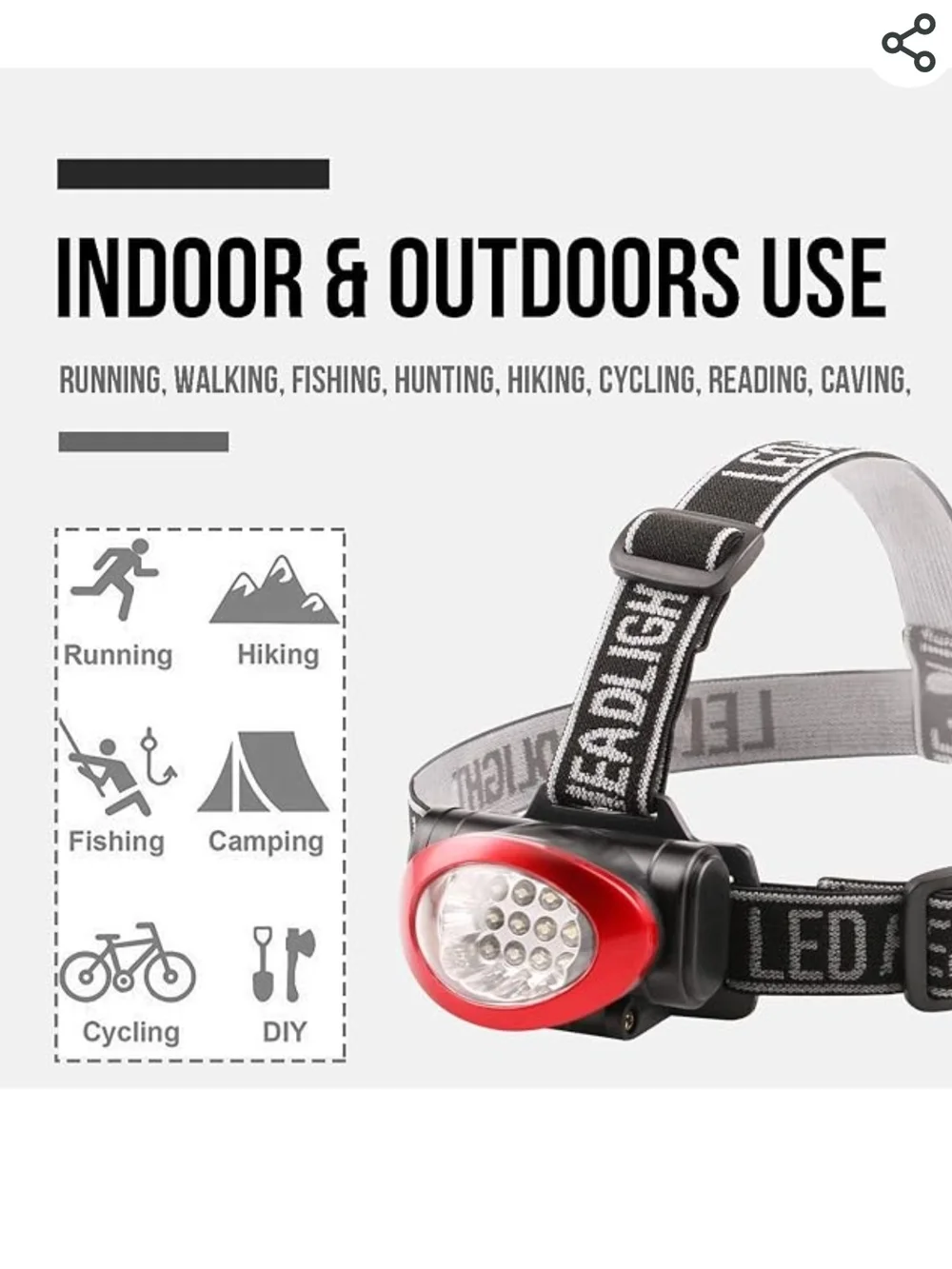 1 Pc Headlamp 12 LED 3 Mode Red Or Black Portable Head Lamp Flashlight (34)